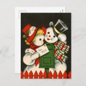 Retro Weihnachtsschnee Pärchen Postkarte (Vorne/Hinten)