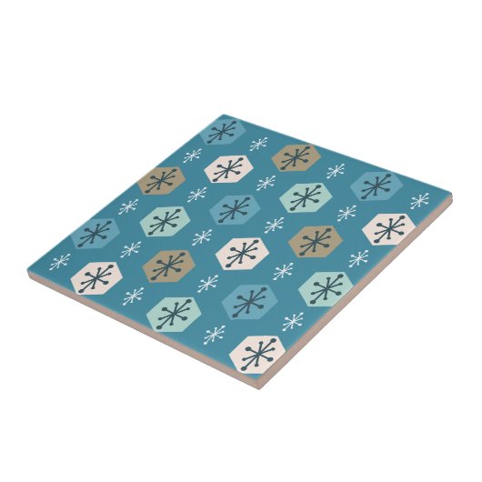 Retro Weihnachtsschneeflocken Türkis Gold Fliese (Seite)