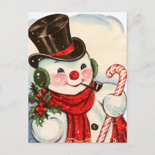 Retro-Weihnachtsschneemann Feiertagspostkarte (Vorderseite)