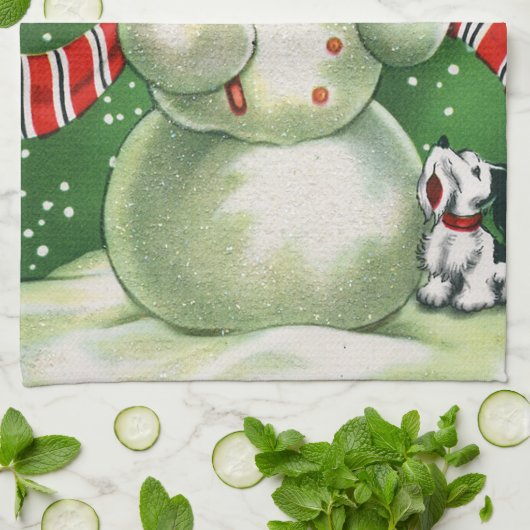 Retro Weihnachtsschneemann Holiday Küchentuch (Gefaltet)