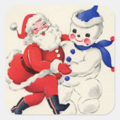 Retro-Weihnachtsschneemann Santa Quadratischer Aufkleber (Vorderseite)