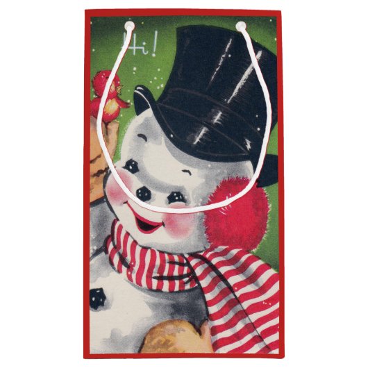 Retro Weihnachtsschneemann Weihnachtsfeier Kleine Geschenktüte (Rückseite)