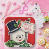 Retro Weihnachtsschneemann Weihnachtsfeier Pappteller (Party)