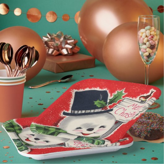 Retro Weihnachtsschneemann Weihnachtsfeier Pappteller (Multi)