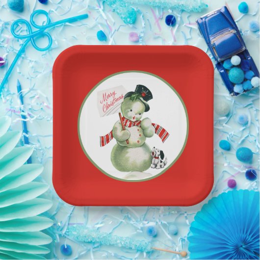 Retro Weihnachtsschneemann Weihnachtsfeier Pappteller (Party)