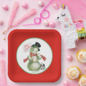 Retro Weihnachtsschneemann Weihnachtsfeier Pappteller (Party)