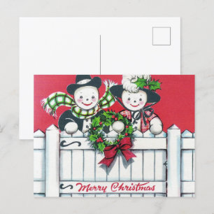 Retro-Weihnachtsschneepaar Feiertagspostkarte