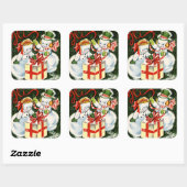 Retro-Weihnachtsschneepaar Quadratischer Aufkleber (Blatt)