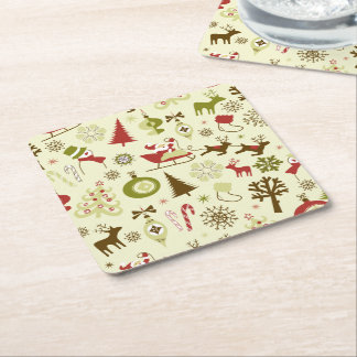 Retro Weihnachtsskizze-nahtloses Muster Rechteckiger Pappuntersetzer