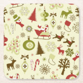 Retro Weihnachtsskizze-nahtloses Muster Rechteckiger Pappuntersetzer (Vorderseite)