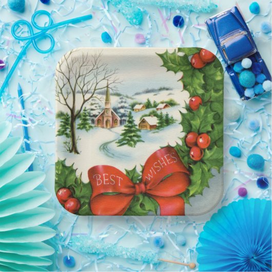 Retro-Weihnachtsstadt Feiertag Pappteller (Party)