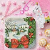 Retro-Weihnachtsstadt Feiertag Pappteller (Party)