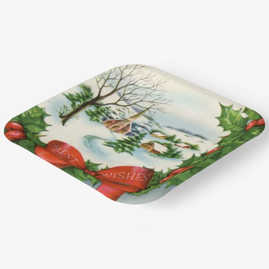 Retro-Weihnachtsstadt Feiertag Pappteller (Gewinkelt)