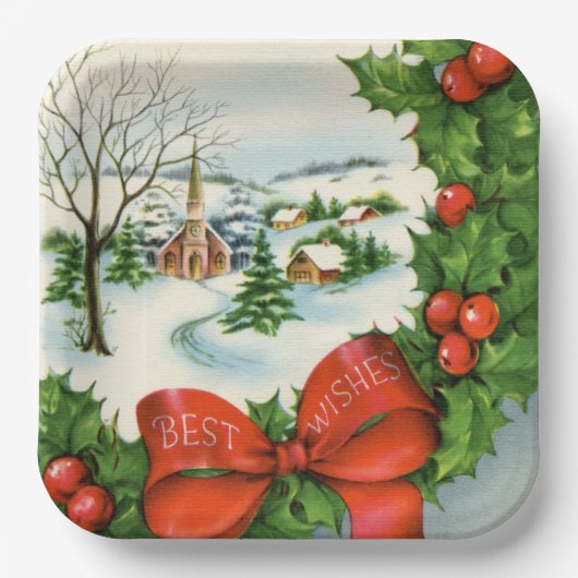 Retro-Weihnachtsstadt Feiertag Pappteller (Vorderseite)