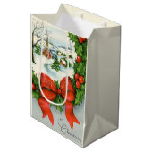Retro-Weihnachtsstadt Holiday Mittlere Geschenktüte (Vorderseite Schrägansicht)
