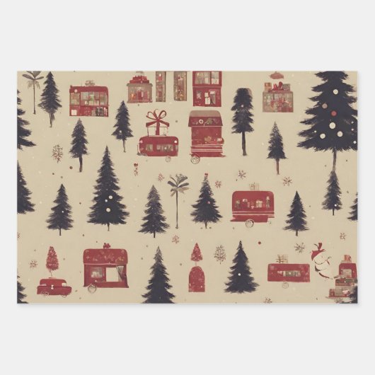 Retro Weihnachtsstadt Illustration Geschenkpapier Set (Vorderseite 2)