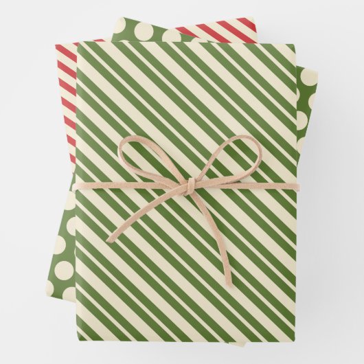 Retro Weihnachtssteine und Streifen Olive Green & Geschenkpapier Set (Beispiel)