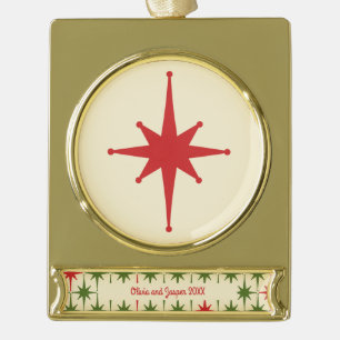 Retro Weihnachtssternamen und Weihnachtsjahr Banner-Ornament Gold