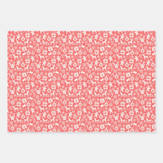 Retro Weihnachtsstreifen, Polka Dots, Rentier Geschenkpapier Set (Vorderseite)