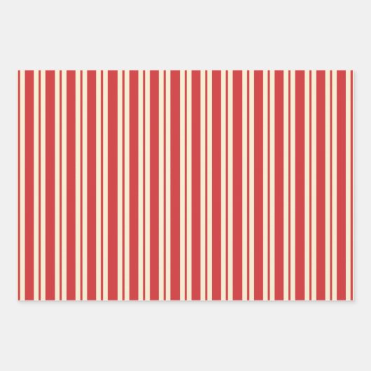 Retro Weihnachtsstreifen Rote Creme Geschenkpapier Set (Vorderseite 2)