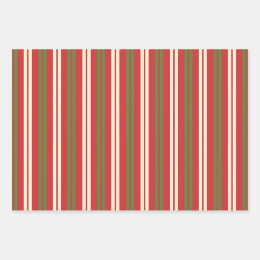 Retro Weihnachtsstreifen Rote Creme Geschenkpapier Set (Vorderseite)