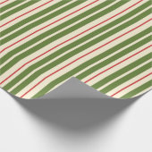 Retro Weihnachtsstreifen Rote grüne Creme Geschenkpapier (Ecke)