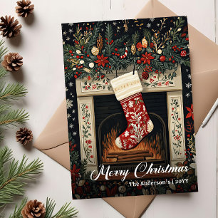Retro-Weihnachtsstrumpf bearbeitbare Feiertagsgrüß Feiertagskarte
