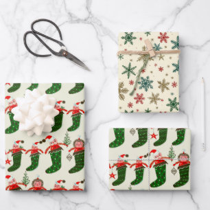 Retro-Weihnachtsstrümpfe Geschenkpapier Set