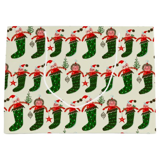 Retro-Weihnachtsstrümpfe Große Geschenktüte (Vorderseite)