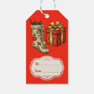 Retro-Weihnachtsstrümpfe Rot im Vintage-Stil Geschenkanhänger
