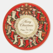 Retro-Weihnachtsstrümpfe Rot Runder Aufkleber (Vorderseite)