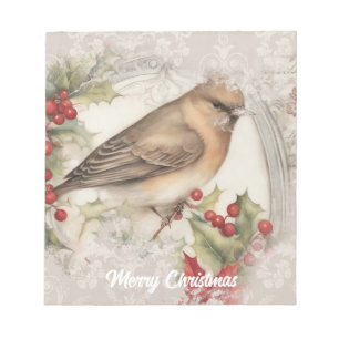 Retro-Weihnachtsvogel Notizblock