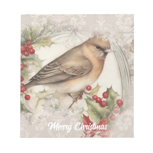 Retro-Weihnachtsvogel Notizblock (Vorderseite)