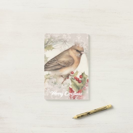 Retro-Weihnachtsvogel Post-it Klebezettel (Auf Schreibtisch)