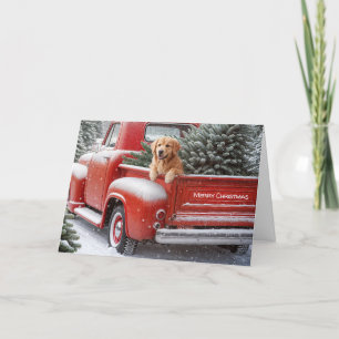 Retro Weihnachtswagen mit Goldener Retriever Feiertagskarte