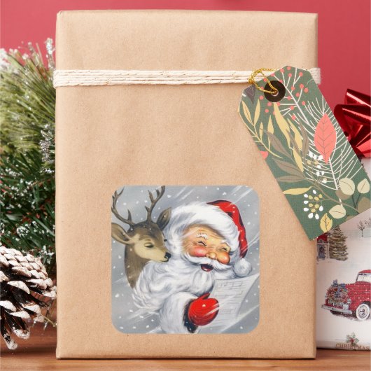 Retro Weihnachtsweihnachtsnachtsaufkleber Quadratischer Aufkleber (Feiertag)
