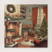 Retro Weihnachtswohnzimmer mit Weihnachtsbaum Puzzle (Vertikal)