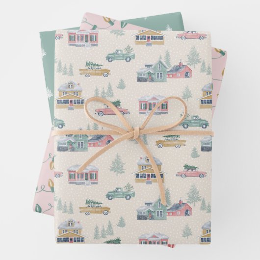 Retro Weihnachtswrapping Paper Flat Sheet Set 3 Geschenkpapier Set (Beispiel)