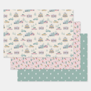 Retro Weihnachtswrapping Paper Flat Sheet Set 3 Geschenkpapier Set