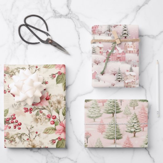 Retro Weihnachtswrapping Paper Geschenkpapier Set (Vorderseite)