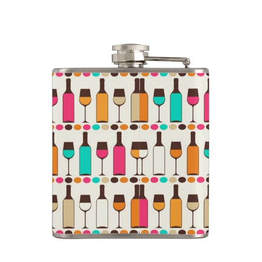 Retro Weinflaschen und -gläser Flachmann (Rückseite)