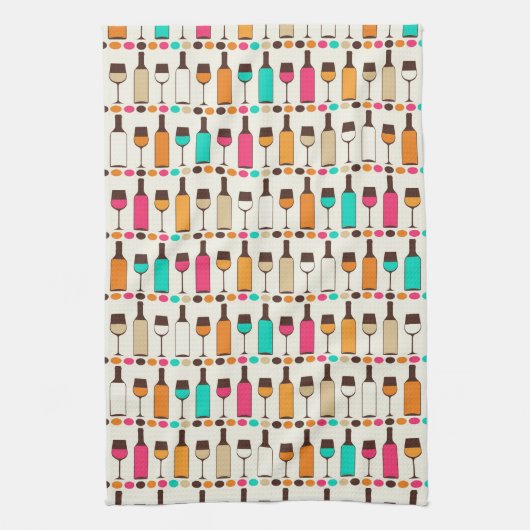 Retro-Weinflaschen und -gläser Handtuch (Vertikal)