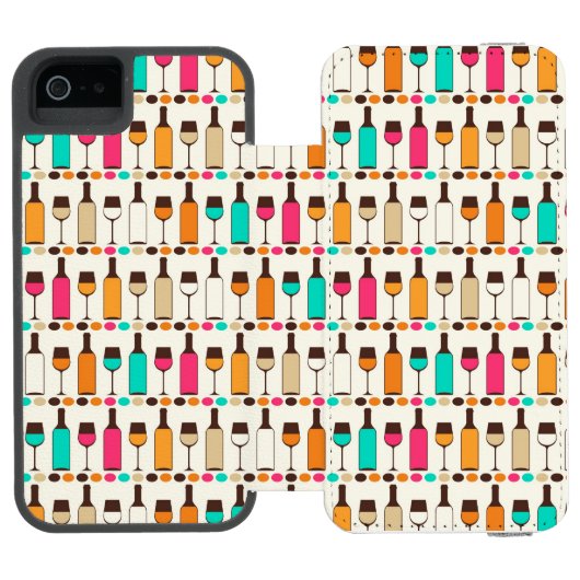 Retro Weinflaschen und -gläser Incipio iPhone Geldbeutel-Hülle (Folio Geöffnet)
