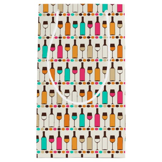 Retro Weinflaschen und -gläser Kleine Geschenktüte (Vorderseite)