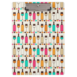 Retro Weinflaschen und -gläser Klemmbrett