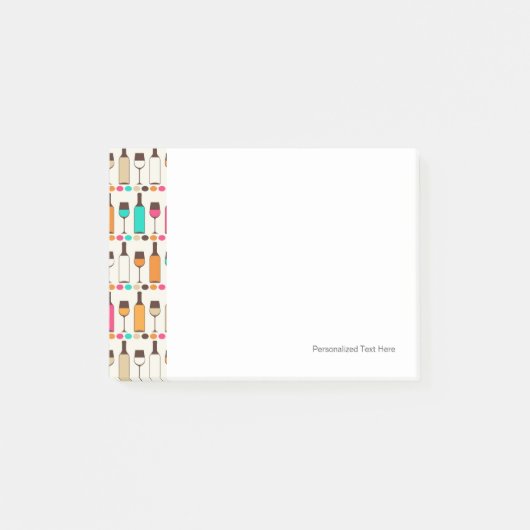 Retro-Weinflaschen und -gläser Post-it Klebezettel (Vorderseite)
