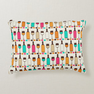 Retro Weinflaschen und -gläser Zierkissen