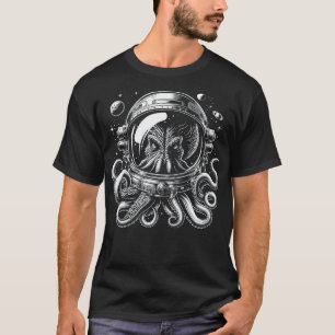 Retro Weiß Octopus Space Octopus in Helmet T-Shirt