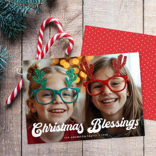 Retro-Weiß-Schrift Weihnachtssegen Ein Foto Feiertagskarte