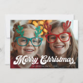 Retro-Weiß-Script Frohe Weihnachten Ein Foto (Vorderseite)